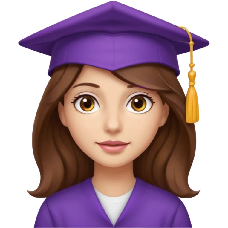 beautiful  woman normal skin with more wavy longuer brown hair and hazel eyes with purple school hat emoji