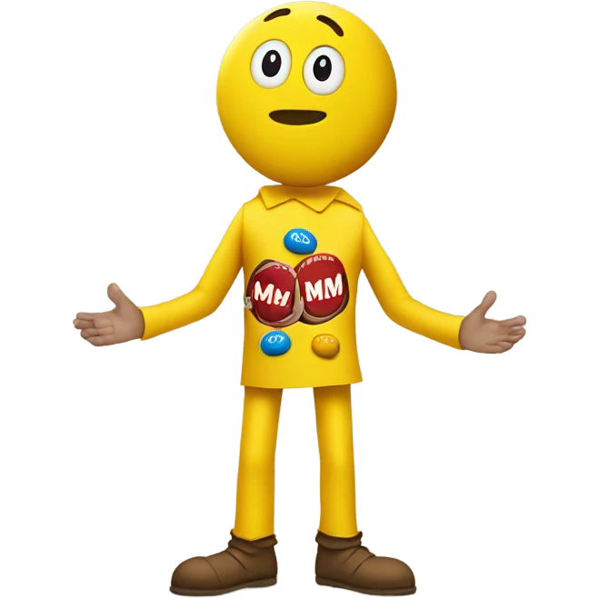 Paper half magnetic yellow m&m costume with the hands and feet not actually attached to the body and feet fused with each other emoji