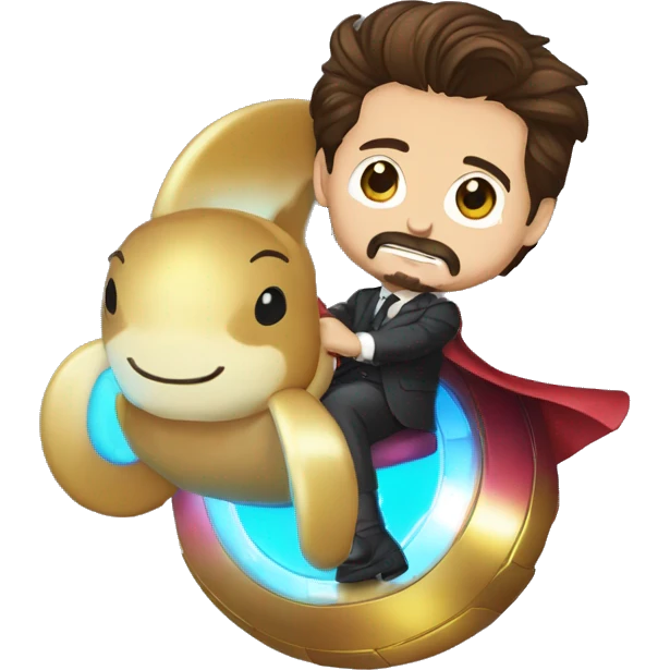 tony stark sur un dauphin arc en ciel emoji