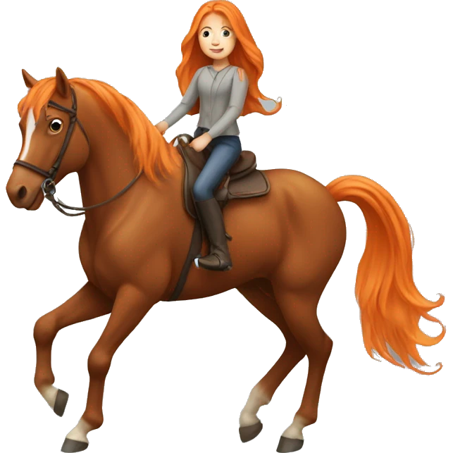 Girl with long orange hair riding a horse emoji