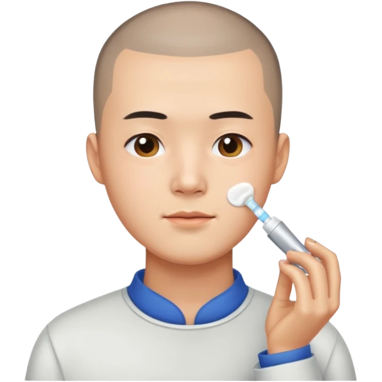chinese man with buzz cut doing skincare emoji
