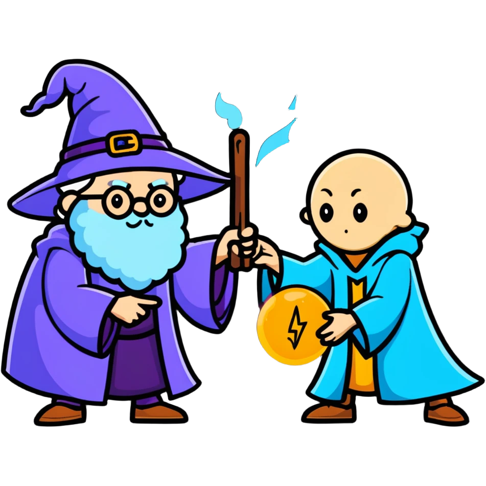 wizard and brain dueling with spells emoji
