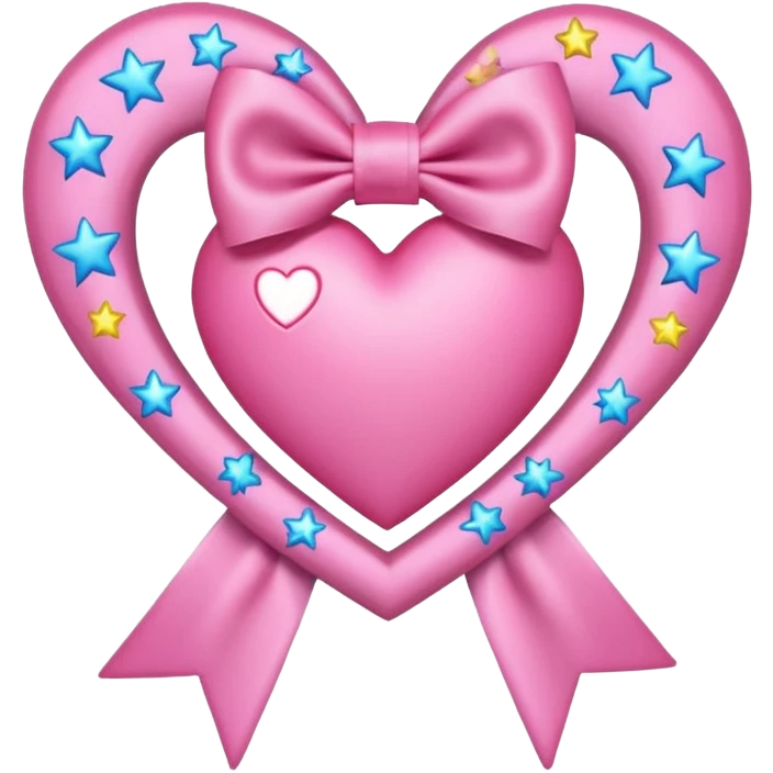 heart with shooting stars, pink bow with heart pattern on the bow emoji