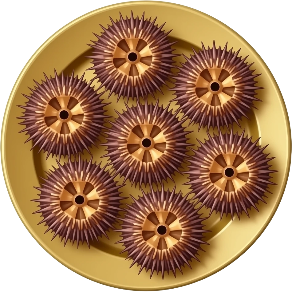 10 sea urchins deep fried on a golden plate emoji
