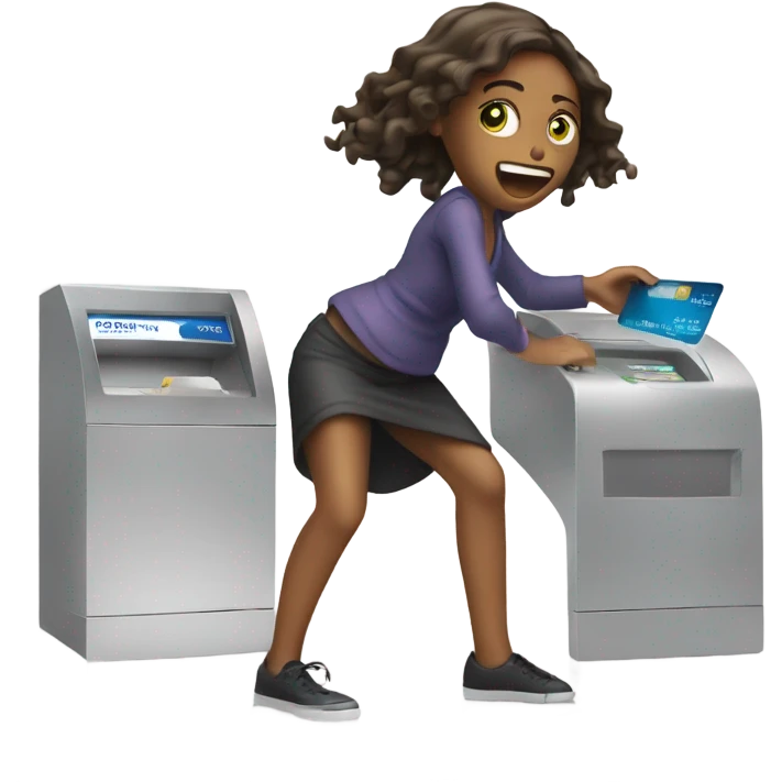 girl slamming credit card down on a white counter  emoji