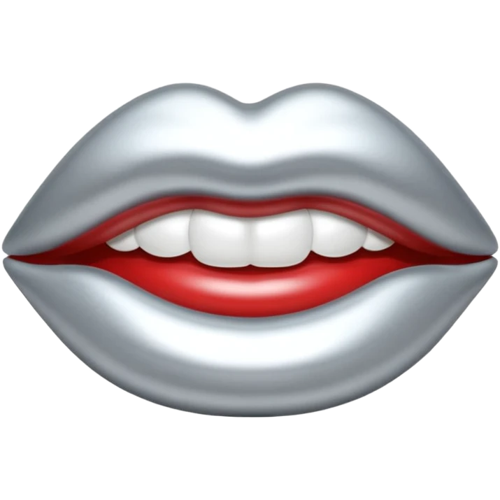 Chrome silver lips emoji, glossy metallic texture, iOS emoji style, smooth reflections, bold but minimal design, centered emoji