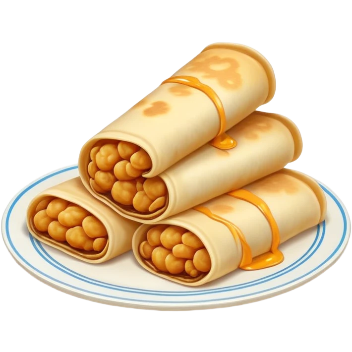 Shandong Jianbing guozi rolled pancake with crispy fritter inside, simplified emoji style with bold outlines and bright colors, cartoon style Chinese crepe emoji