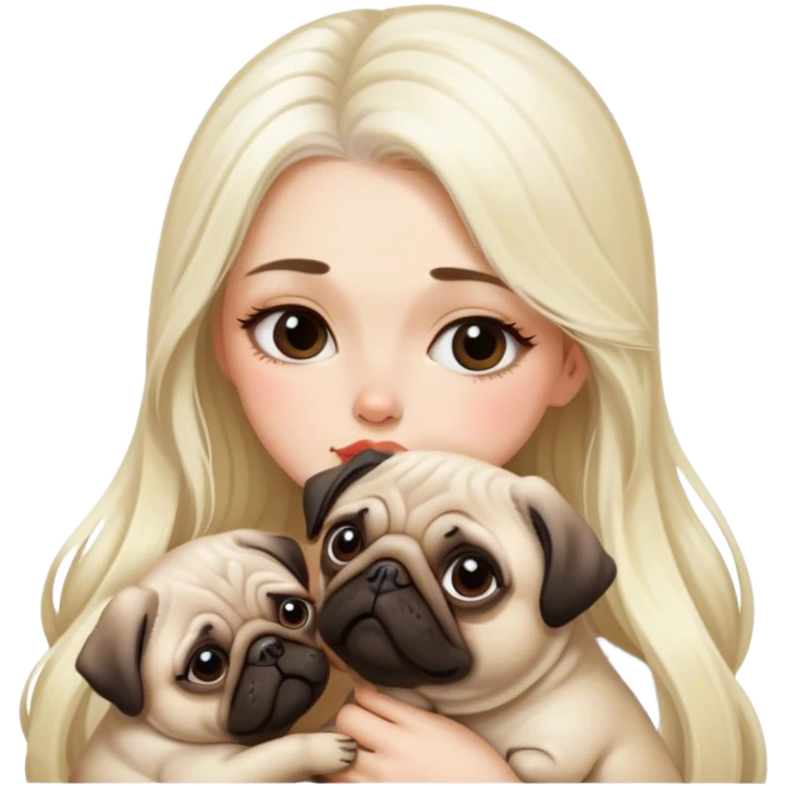 Блондинка с длинными белыми волосами целует мопса emoji