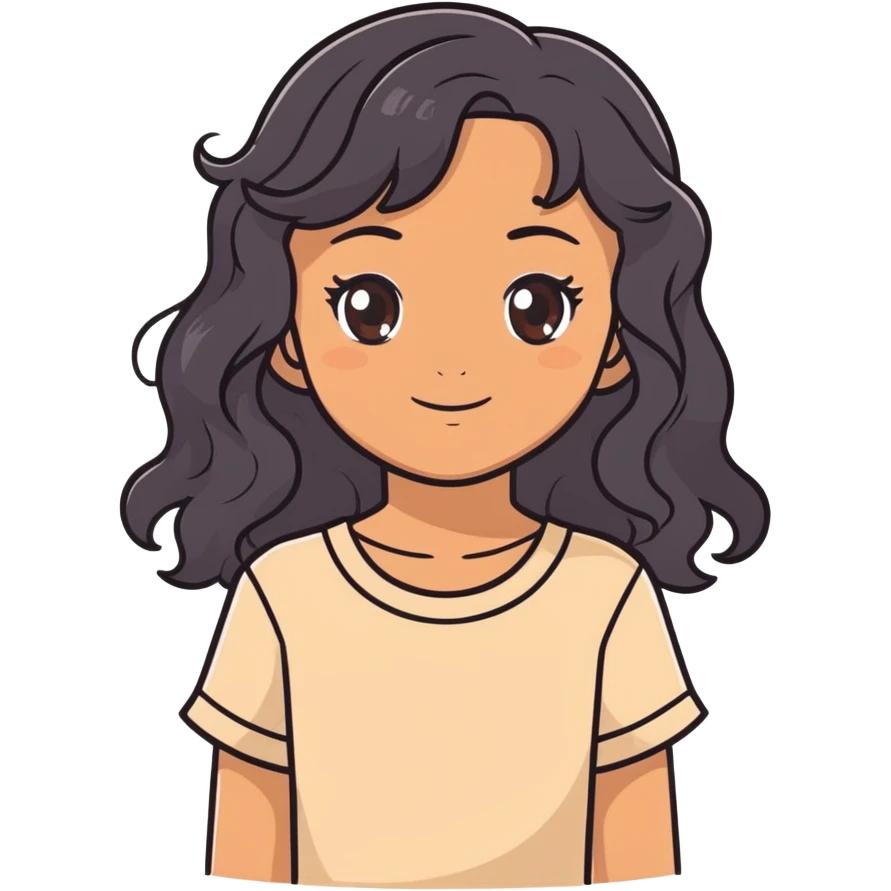 Cute girl with wavy black hair and slightly tan skin but fair and light just medium, brown eyes, black wavy hair  emoji