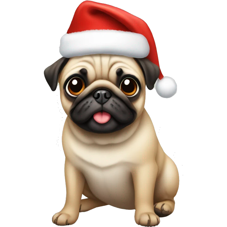 Pug wearing christmas hat emoji
