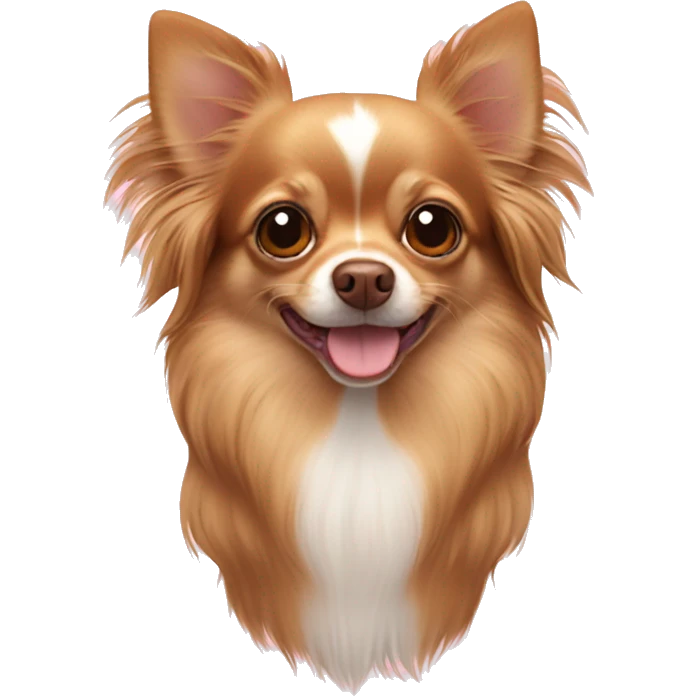 A brown longhair chihuahua with hearts on his head emoji