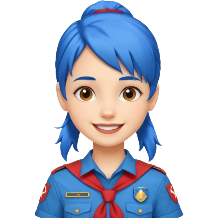 scout girl with red scout uniform, blue haired emoji