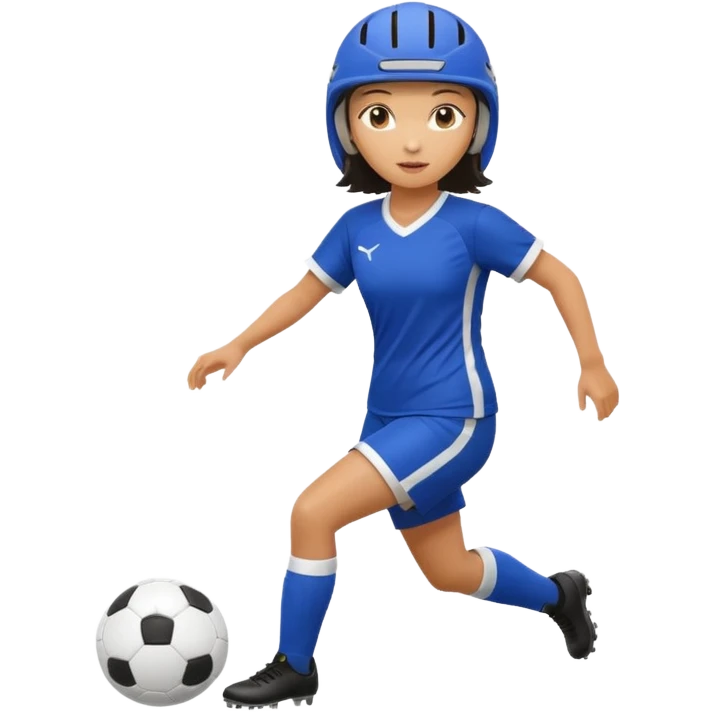 Asian woman with helmet playing soccer emoji