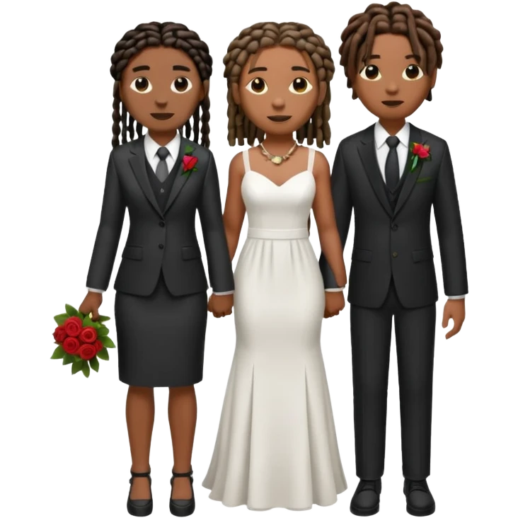 lesbian black couple getting married. one dreads one dark brunette with box braids. Dreads in a suit, brunette box braids in a dress. BOTH GIRLS full body emoji