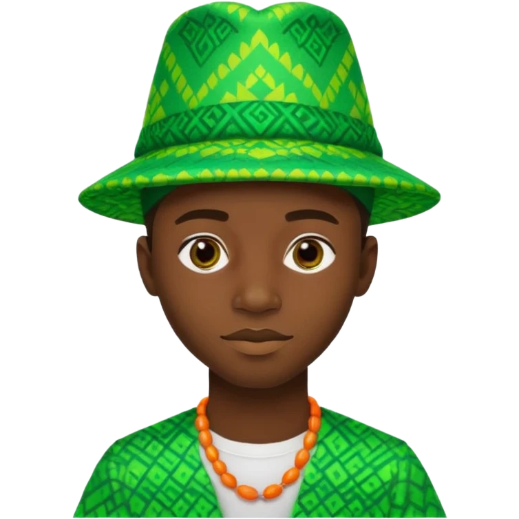 Create me an emoji of a beautiful cool Young Nigerian prince wearing a neon green gradient African patterns with a Nigerian-inspired hat emoji
