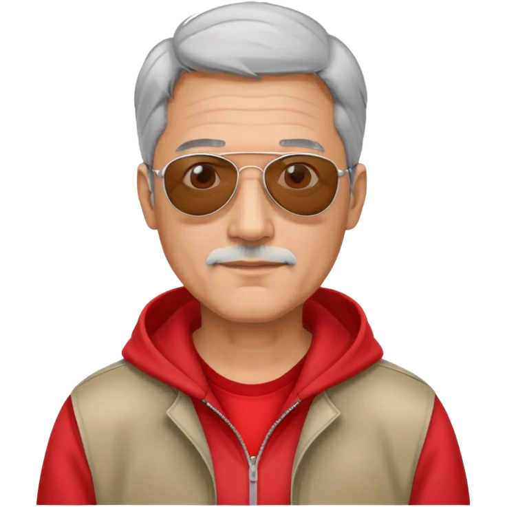 50-year-old man with some grey hair, aviator sunglasses, wearing a red hoodie emoji