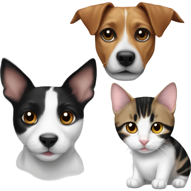 Jack Russell and Black and White Cat and Tabby Cat emoji