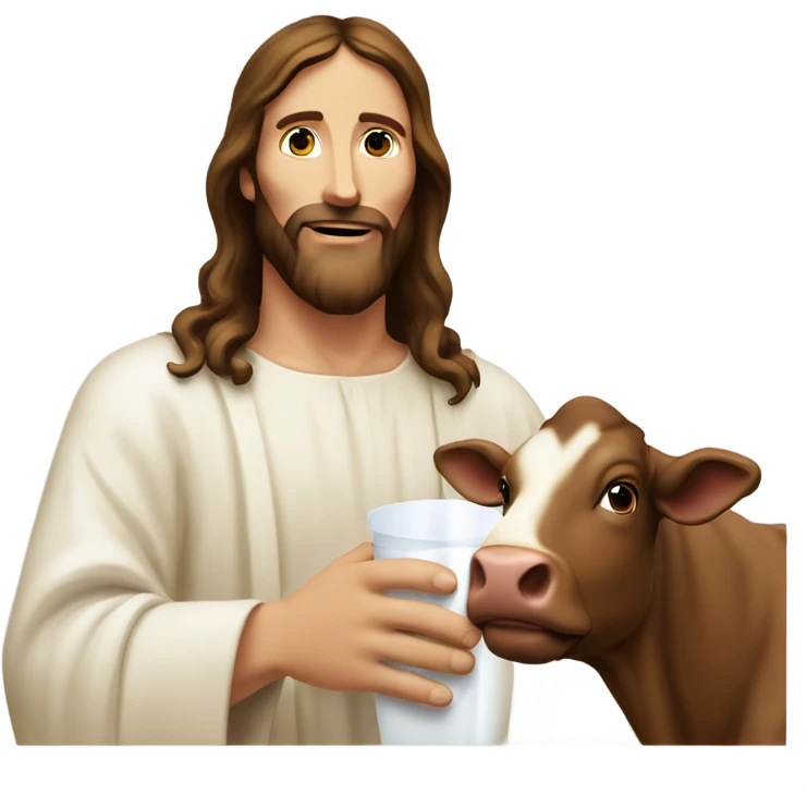 Jesus Christ milks a brown cow emoji