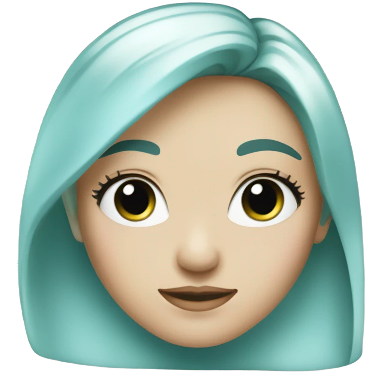 A youthful female face with pale skin and distinctive light blue eyes. The emoji should have vibrant green-dyed hair styled with black roots visible, reflecting her iconic hairstyle.  emoji