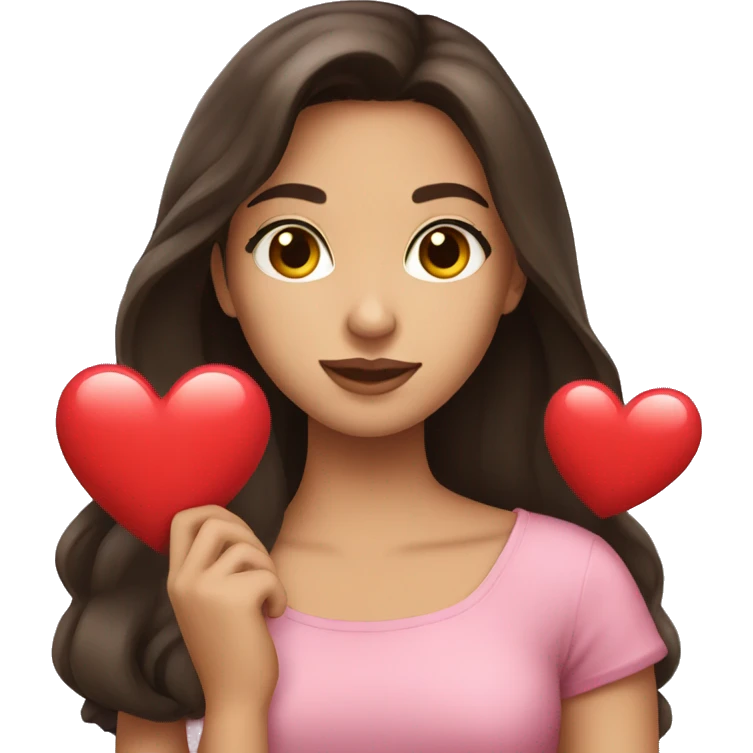 Beautiful brunette holding a heart emoji