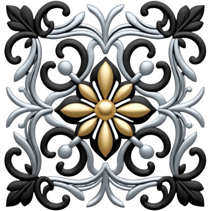 Black and silver filigree design, 3D, extremely detailed design emoji