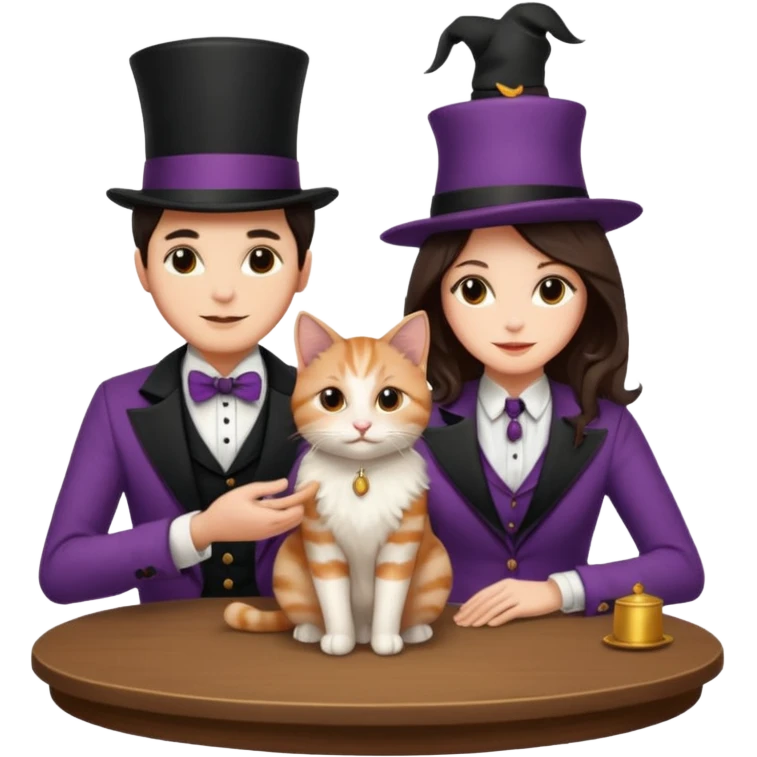 magician couple and their pet cat emoji