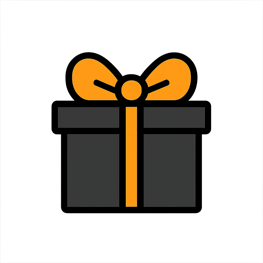 black present box with a bright orange bow, minimal, modern emoji