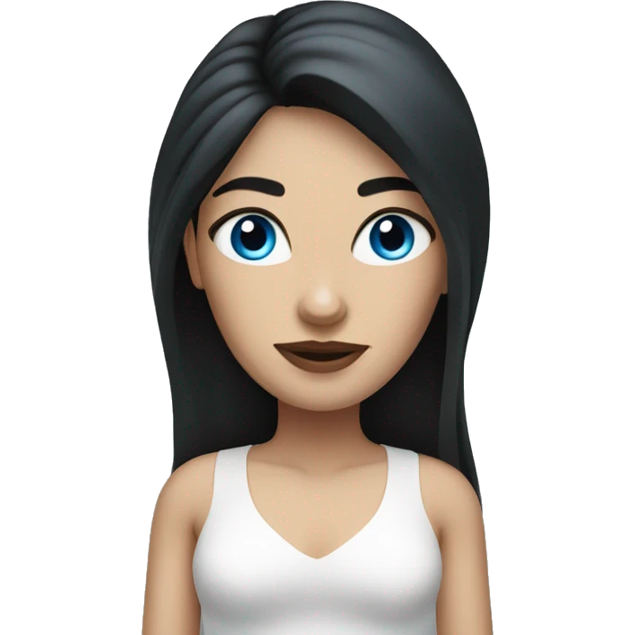 woman wit very long dark hair, thick eyebrows, blue eyes, white skin emoji