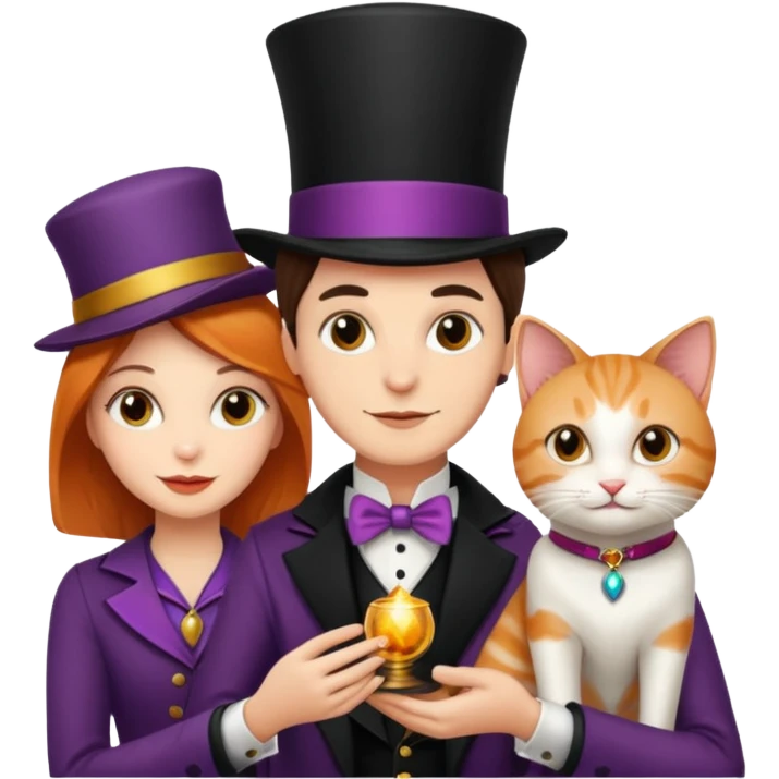 magician couple and their pet cat emoji