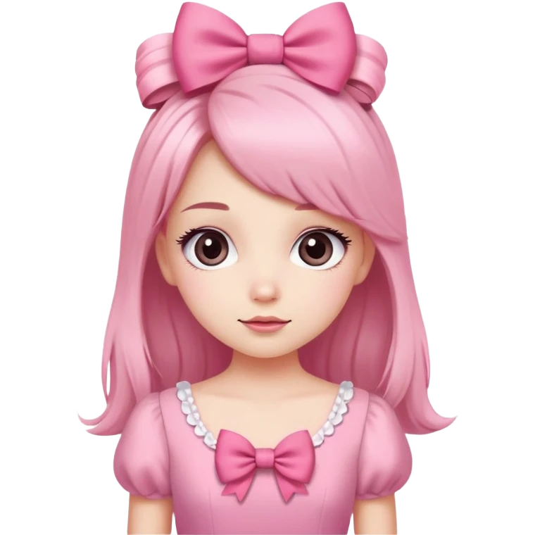 Cute girly girl character with pink dress, long eyelashes, and hair bow emoji
