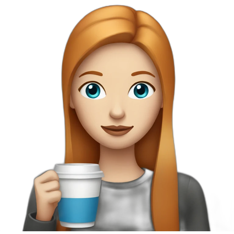 Ginger straight hair and blue eyes woman drinking a coffee emoji