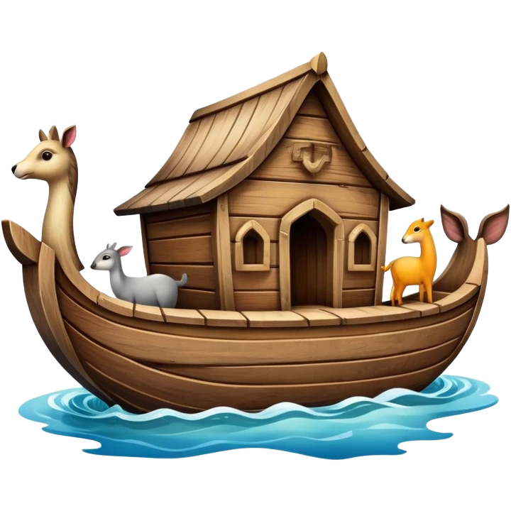 Wooden ark floating on water with animals peeking out emoji