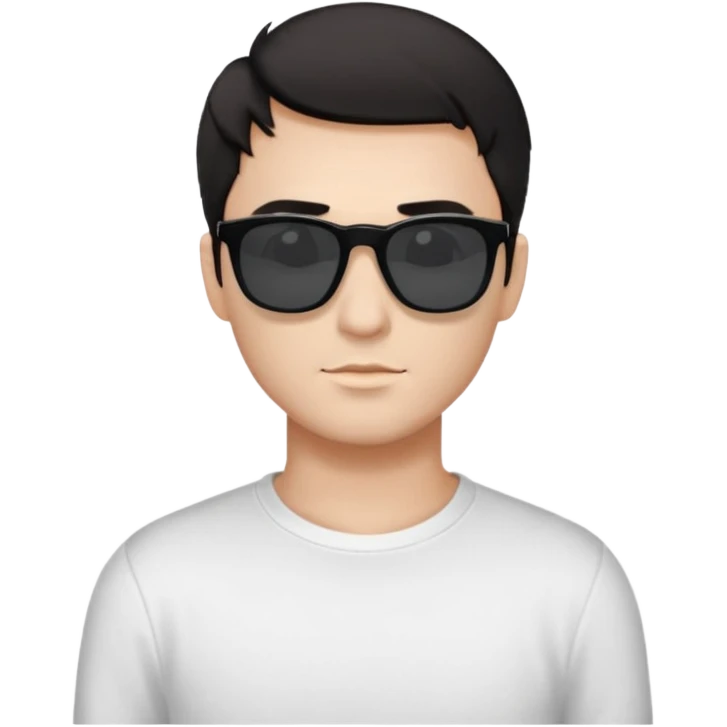 Парень в белом лонгсливе и черных прямоугольных очках солнцезащитныхс короткой стрижкой на бок темные волосы черный фон emoji