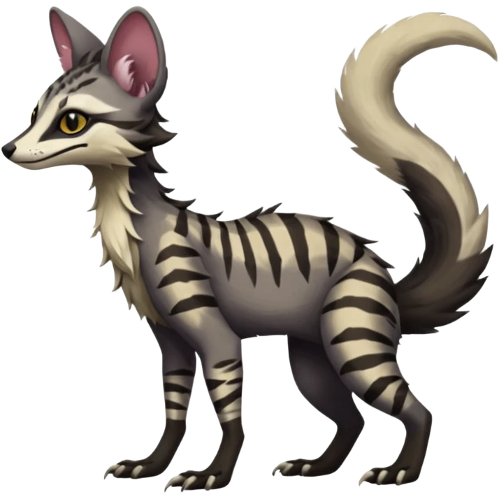 Feral Rare Fantasy dark tropical Vernid-Sergal-Genet-Trico-species by LiLaiRa, random markings, tufted tail, tufted ears, full body, 4 legs emoji