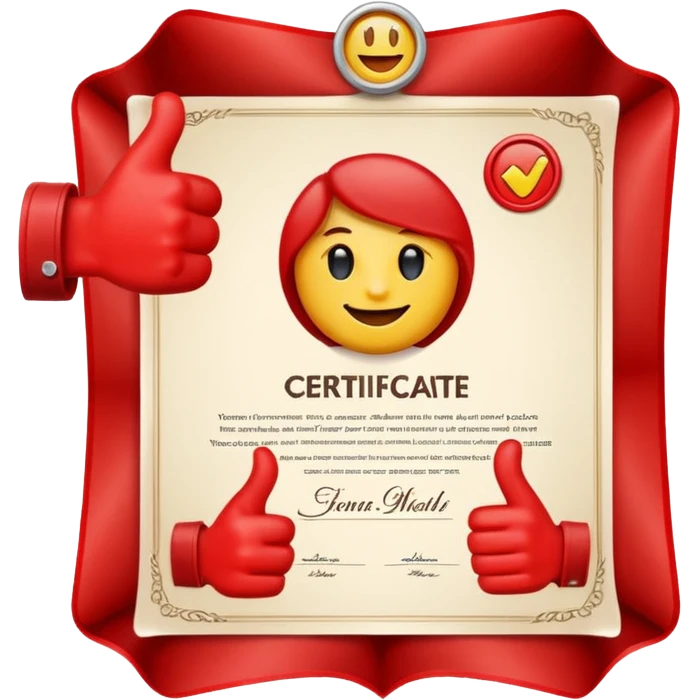 A simple emoji of a certificate document with a seal and a thumbs-up symbol, representing qualification or certification emoji style emoji