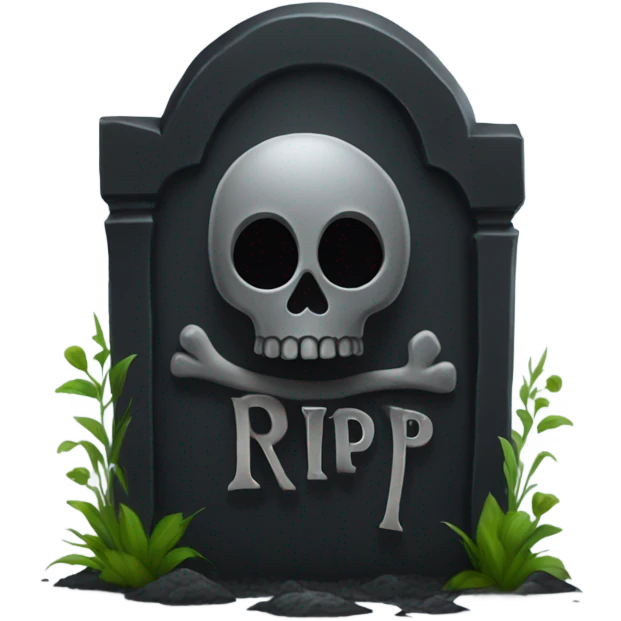 a black grave with the letters RIP on a silver heart emoji