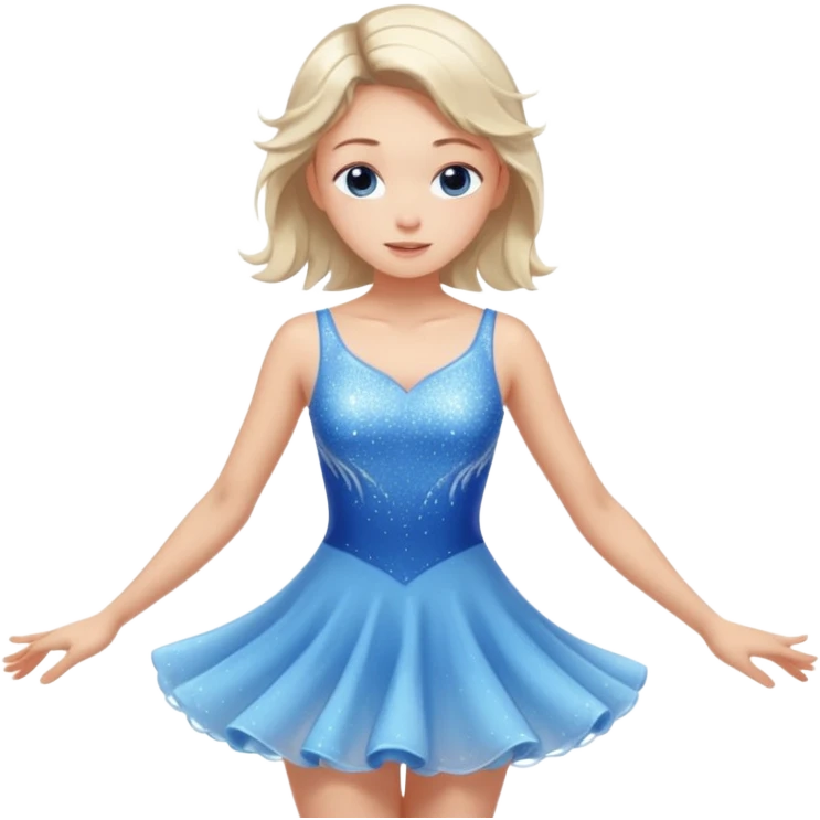 The ice skater girl in the sparkling blue dress spins gently with her eyes closed. emoji
