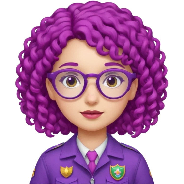 scout girl with pink scout uniform, purple curly haired and glassess emoji