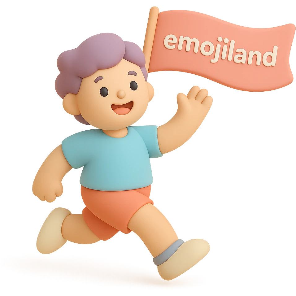 happy runner waving a flag that says 'emojiland' emoji