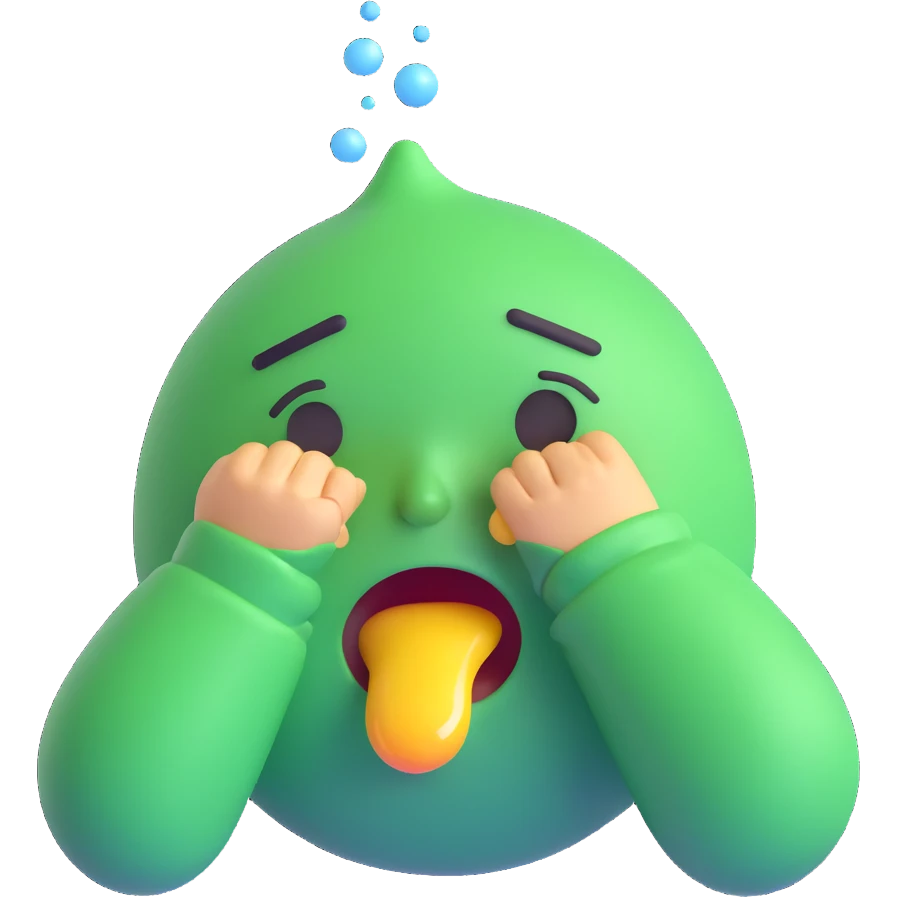 green-faced emoji, vomiting and crying at the same time, exaggerated expression emoji