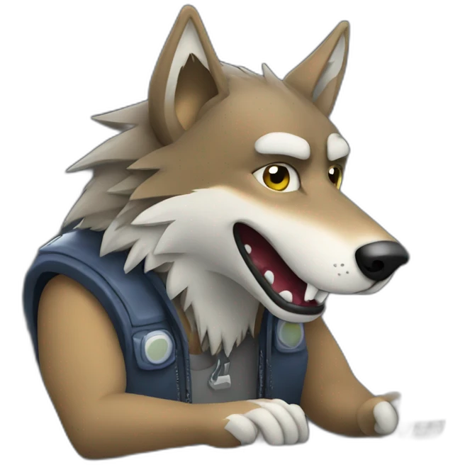 wolf playing video games on computer emoji