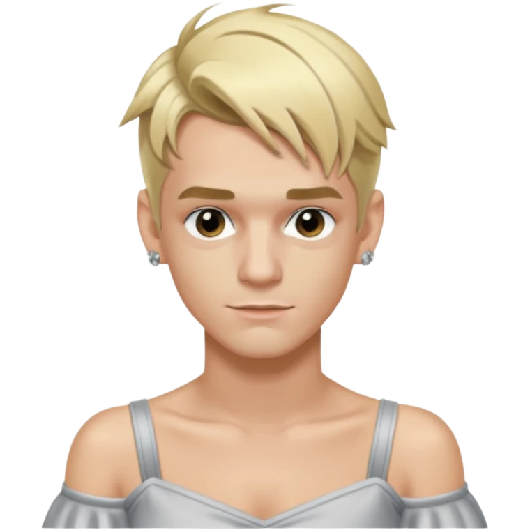 Aaron Carter with blonde hair, silver off-shoulder shirt emoji