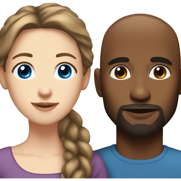 Woman long brown hair blue eyes in love with a  bald black man with brown eyes and goatee  emoji