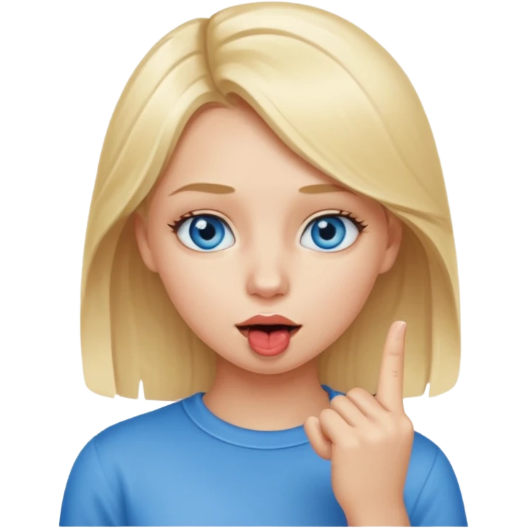  Chica con el dedo índice en la boca mordiéndose la boca ,que la chica sea rubia con ojos azules  emoji