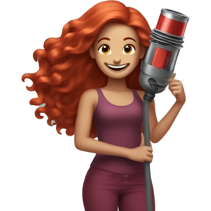 girl with long red hair styled on a dyson laughing emoji