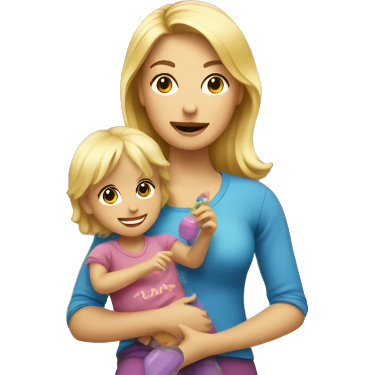 blonde women playing with blonde child with toys emoji