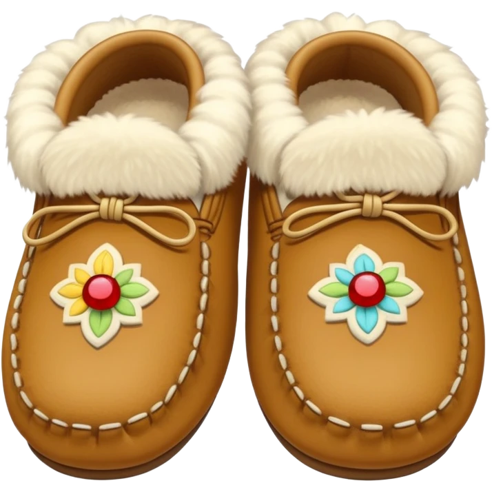 tan moccasins with design and fluffy fur emoji
