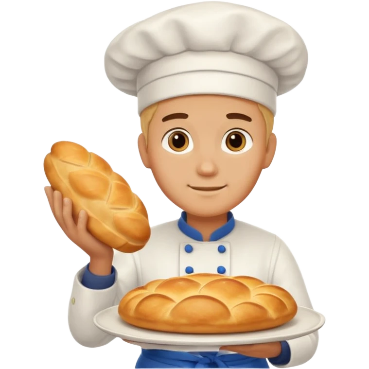 baker holding tray with big bread emoji