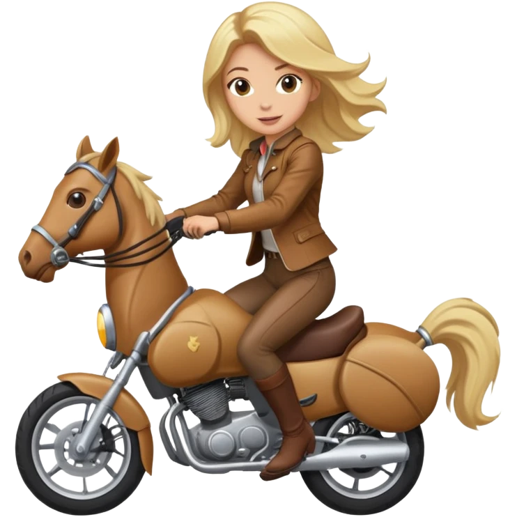 girl riding a horse jumping over a motorcycle emoji
