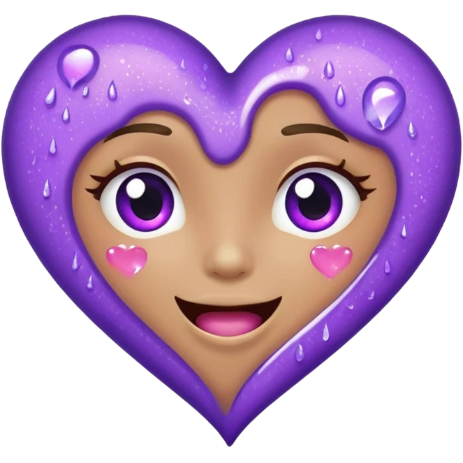 Sideways Glittery purple heart, tears of laughter  emoji